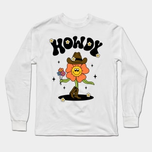 Howdy Cowgirl Flower Design Long Sleeve T-Shirt